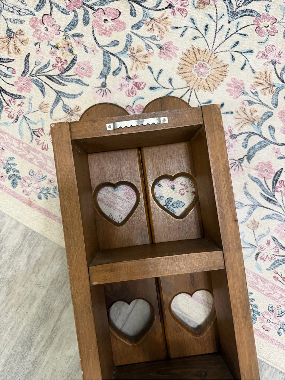 Vintage Wood Cabinet Shelf Heart Doors Wall Hung Nick Nack Grandmacore